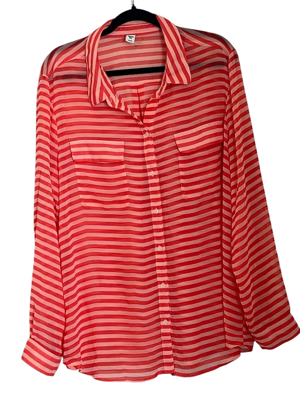 Old Navy Striped Coral Button-Down Sheer Blouse Sz XXL